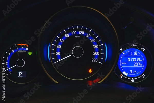 Obraz car dashboard with speedometer, car speedometer