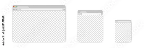 Obraz Browser window , mockup. Browser in flat styl for diffrent device . smart phone, tablet and desktop computer. Mockup for web site design. Vector illustration .