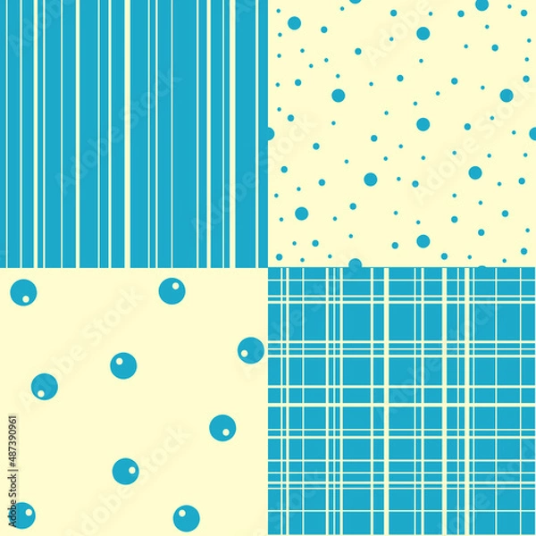 Fototapeta Set of four simple geometric seamless patterns with stripes and polka dot. Vector illustration.