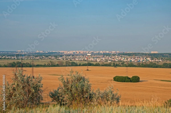 Obraz Panorama city view with field
