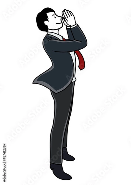 Obraz イラスト素材：顔に手を当てて何かを呼びかけるようなポーズのビジネスパーソン