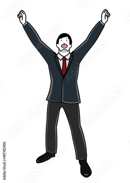 Obraz イラスト素材：両手を上げて喜びを表現しているビジネスパーソン