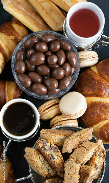 Obraz assorted breakfast food with coffee and tea