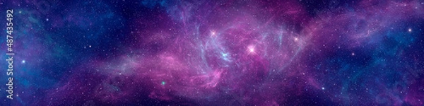 Fototapeta Nebula and stars in night sky web banner. Space background.