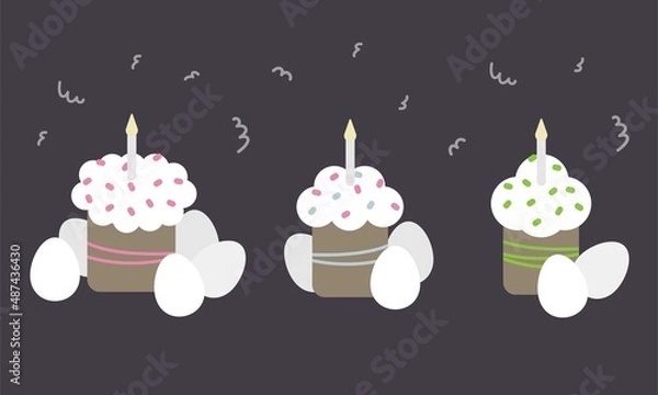Obraz Vector easter set with illustrations with easter cakes, eggs and candle. 