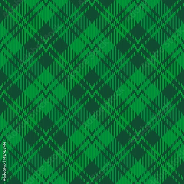 Fototapeta St. Patricks day dioganal tartan plaid. Scottish pattern in green and dark green cage. Scottish cage. Traditional Scottish checkered background. Seamless fabric texture. Vector illustration