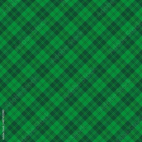 Fototapeta St. Patricks day dioganal tartan plaid. Scottish pattern in green and dark green cage. Scottish cage. Traditional Scottish checkered background. Seamless fabric texture. Vector illustration