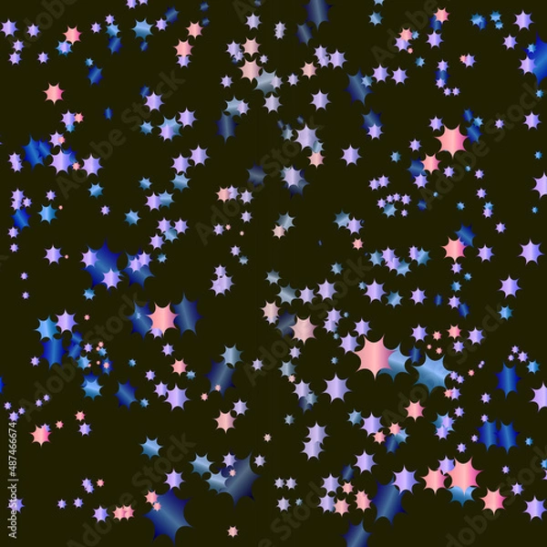 Fototapeta Many star-shaped figures on a black background.3d.