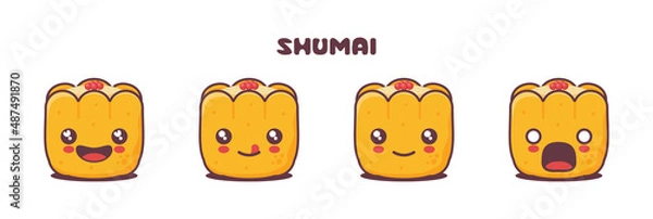 Obraz vector shumai cartoon mascot, asian dumpling illustration, with different facial expressions
