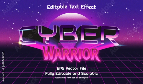 Fototapeta Cyber Warrior 3D 80s editable text effect