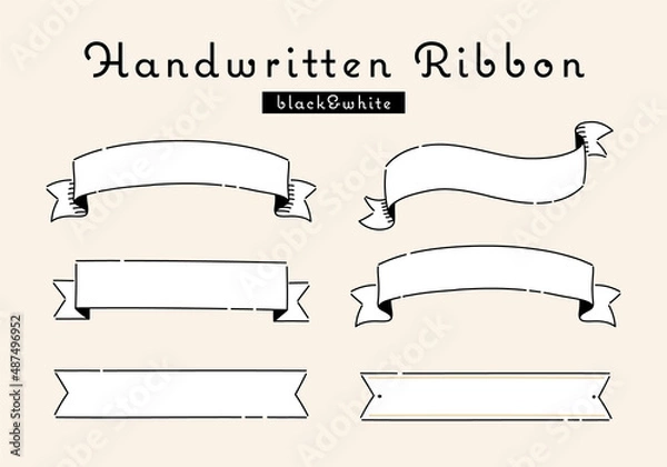 Fototapeta 手書きのリボン　ベクターイラストセット　飾り枠　線画