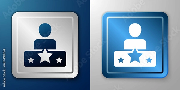 Fototapeta White Actor star icon isolated on blue and grey background. Silver and blue square button. Vector