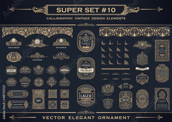 Obraz Kaligraficzne elementy vintage. Wektor barokowy zestaw. Ikony projektu