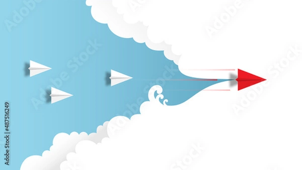 Obraz business accelerated concept with paper airplane on cloud illustration. 
