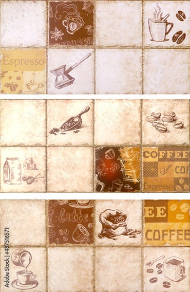 Obraz Dekoracje zestawu z ziarnem kawy do wnętrza