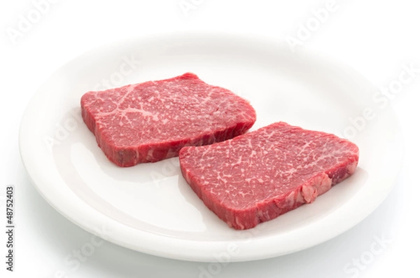 Obraz Beef Round Steak on white plate