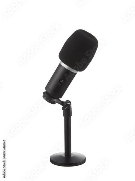 Fototapeta Microphone isolated on white background. Microphone with a desk stand.