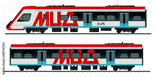 Obraz Russian Railway carriage. Passenger train cars. Electric train. Vector. Text in russian: MCD.