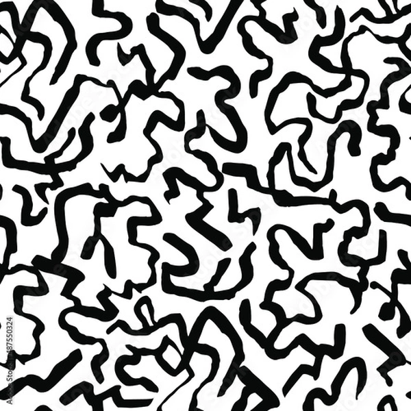 Obraz Trandy graphic scribble. Black and white colors.  Abstract seamless pattern. Vector image. Design for fabric, wallpaper.