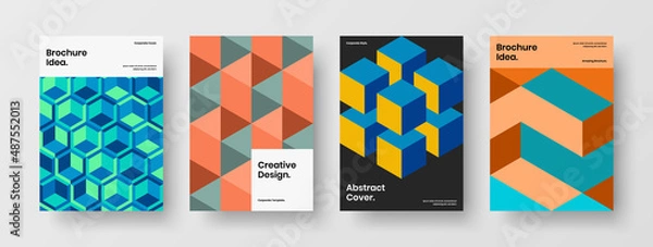 Fototapeta Abstract mosaic shapes corporate cover template bundle. Simple postcard design vector illustration set.