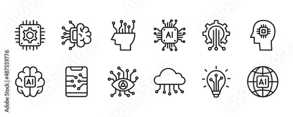 Fototapeta Artificial intelligence icon set. Vector graphic illustration.