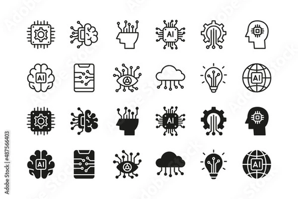 Fototapeta Artificial intelligence icon set. Vector graphic illustration.