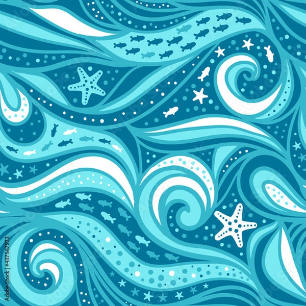 Fototapeta Sea waves seamless pattern
