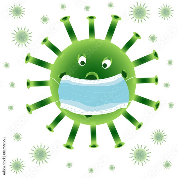 Fototapeta The bacterium is green in a mask. Vector image in a flat style.