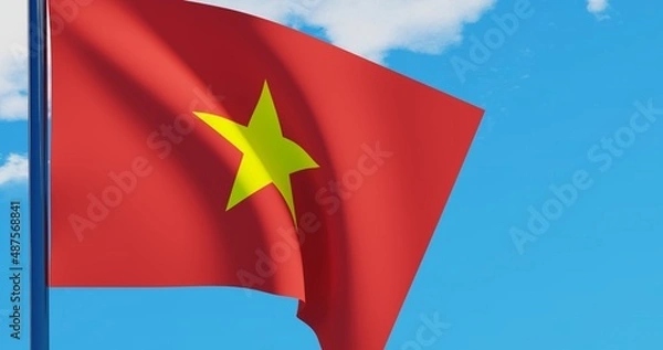Fototapeta 3D illustration of Vietnam Flag are waving in the sky