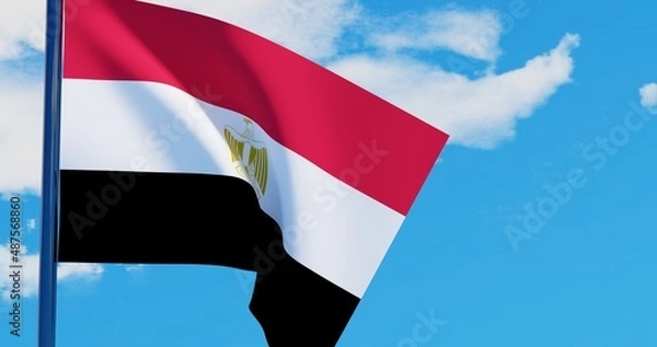 Fototapeta 3D illustration of Egypt Flag are waving in the sky