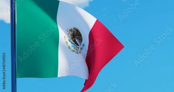 Fototapeta 3D illustration of Mexico Flag are waving in the sky