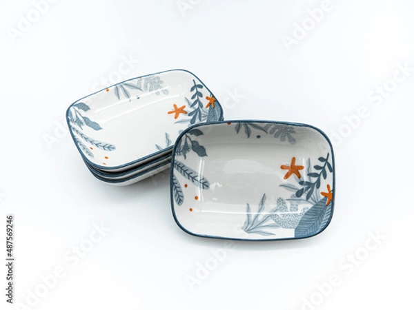 Obraz 일본 문양이 있는 사각형 소스 접시 