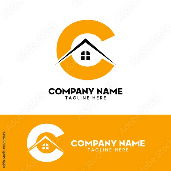 Fototapeta Initial letter C real estate logo vector, initial letter C house logo