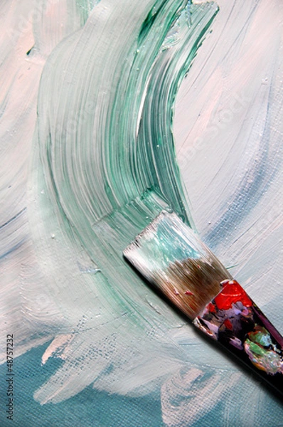 Obraz Mixing painting on the canvas and paintbrush