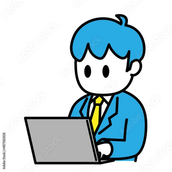 Fototapeta 男性　会社員　ビジネス　パソコン　ノーマル　イラスト