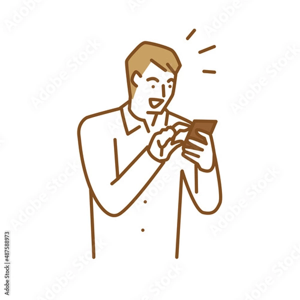 Obraz スマートフォンを手に持って喜ぶ若い男性