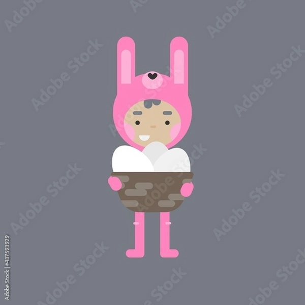 Obraz Vector cute and simple illustration with easter bunny and basket with eggs for poster, print or card. 