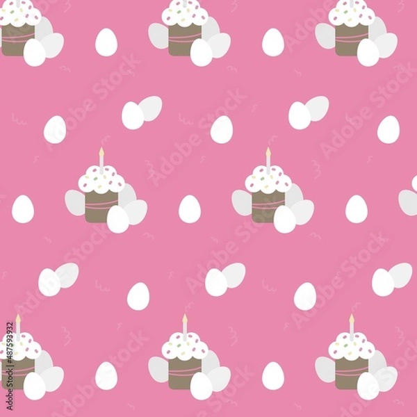 Obraz Vector easter cute pattern with cake and eggs illustration 