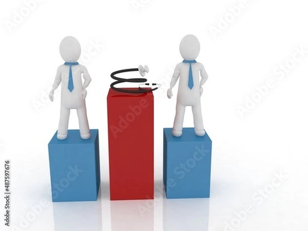 Fototapeta 3d rendering navigation Red map pointer people with stethoscope
