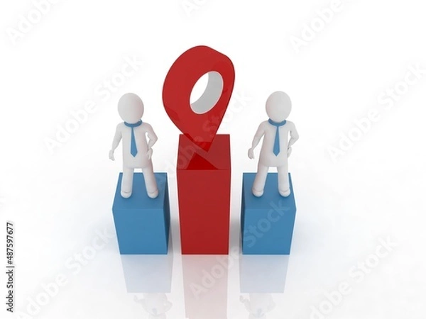 Fototapeta 3d rendering navigation Red map pointer people with graph
