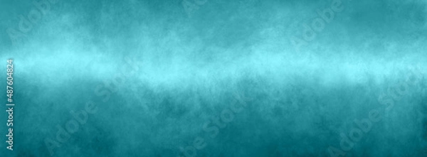 Fototapeta Blue green background abstract gradient cloudy paint texture with light blue center and smoky border in bright colors panorama banner header image design