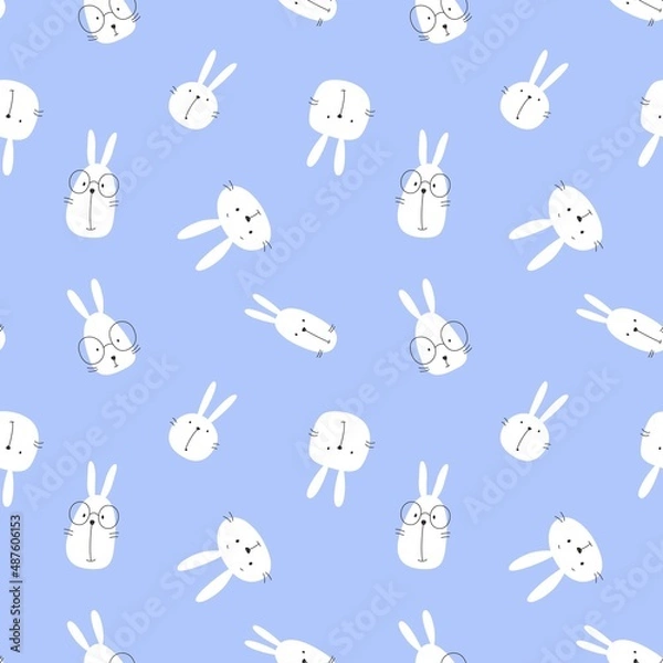 Fototapeta Seamless pattern with white rabbit. Happy Easter Bunny. Vector illustration.