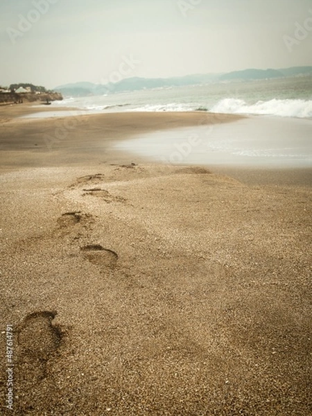 Fototapeta 旅行中の鎌倉で見た砂浜