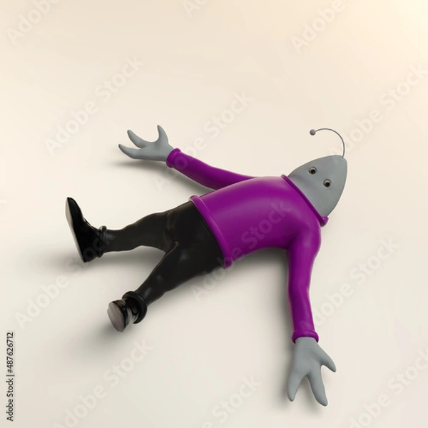 Obraz 3d-illustration of a funny isolated scifi fish alien with turtleneck sweater laying on the floor