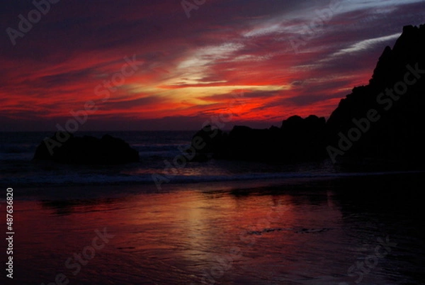 Obraz Sunset on rocky coastline