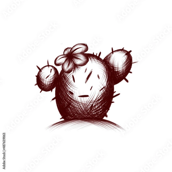 Fototapeta Cactus with a flower. Sketch illustration