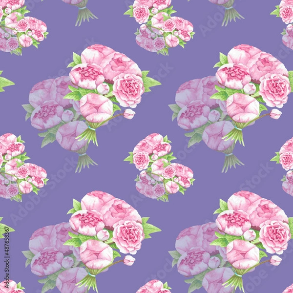 Obraz Pink peonies pattern on purple