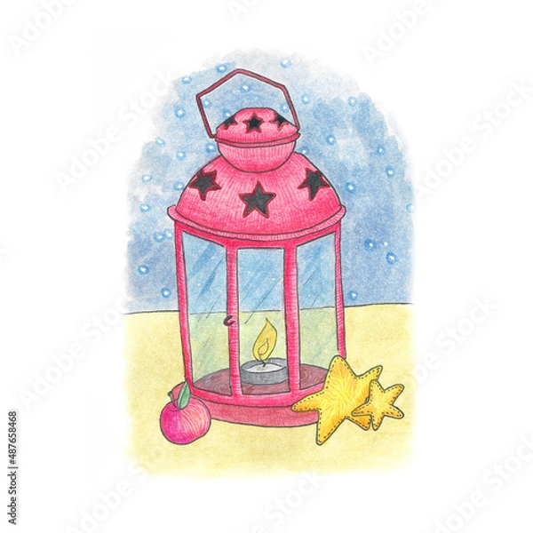 Obraz Red lantern winter holidays card