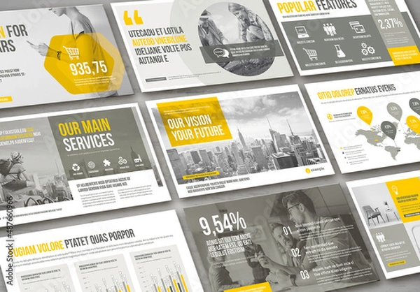 Fototapeta Corporate Presentation Layout in Khaky and Yellow Colors