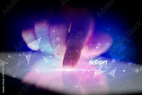 Fototapeta Finger touching tablet with business connection concept